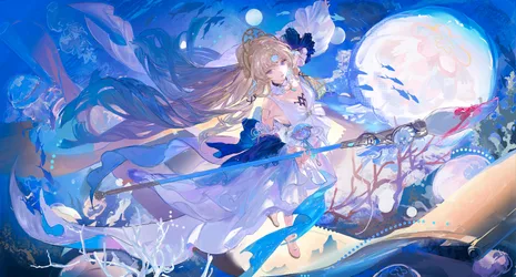 Pearl of Honkai Star Rail in Ethereal Blue Waters - free anime wallpaper 8747×4702