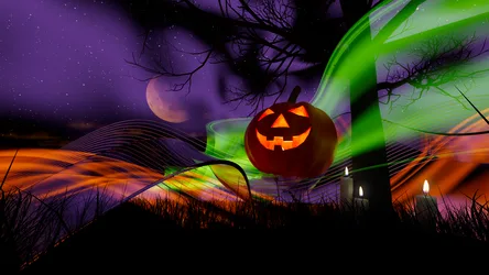 Halloween Pumpkin Night Sky with Aurora and Moon - free fantasy wallpaper 3840×2160