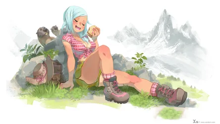 Mountain Hiker's Picnic Break - free anime wallpaper 3840×2160