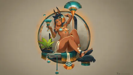 Egyptian Mythology Girl in Bikini with Tropical Drink - free art & design wallpaper 3840×2160