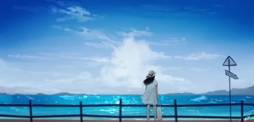 Woman in White Dress Gazing at Turquoise Ocean - free anime wallpaper 2500×1200