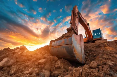 Excavator at Sunset on Construction Site - free cars & vehicles wallpaper 5440×3584