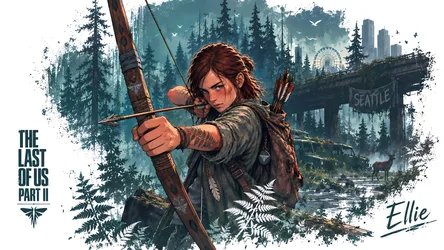 Ellie With Bow in Post-Apocalyptic Seattle Forest - free gaming wallpaper 8360×4705