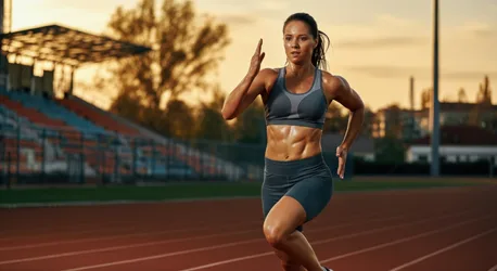 Female Athlete Running on Track at Sunset - free wallpaper 7680×4189