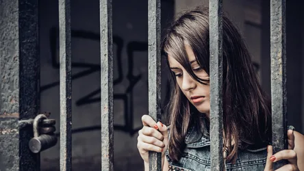 Woman Behind Metal Bars Looking Downward - free people & portraits wallpaper 5104×2870