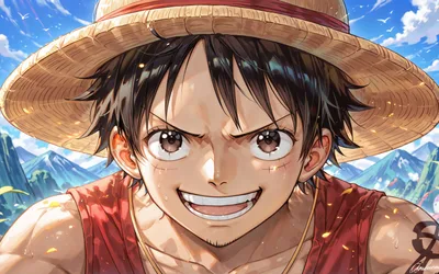 Anime Character in Straw Hat with Mountain Backdrop - free wallpaper 3840×2400
