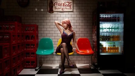 Woman in Vintage Coca-Cola Diner Setting - free people & portraits wallpaper 8153×4586