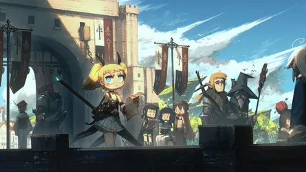 Fantasy Warriors at the Castle Gates - free wallpaper 2500×1404