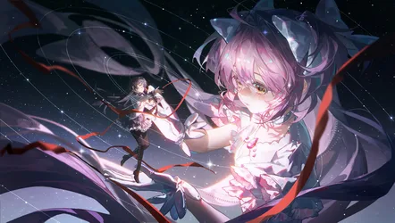 Madoka and Homura Magical Confrontation in Starlight - free anime wallpaper 5305×2997