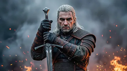 Warrior with Sword in Battle Stance - free fantasy wallpaper 3840×2160