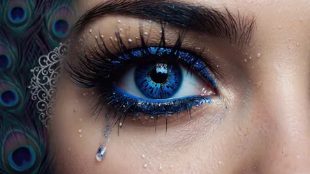 Blue Eye with Glittery Makeup and Peacock Feathers - free fantasy wallpaper 3840×2160