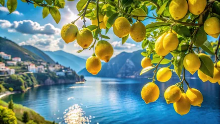 Fresh Lemons Hanging Over Alpine Lake Landscape - free food wallpaper 3840×2160
