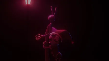 Pomni and Jax in The Amazing Digital Circus Dark Night - free dark wallpaper 2560×1440