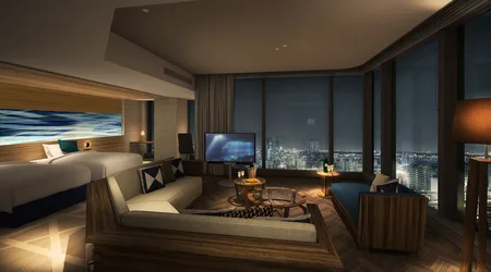 Luxury High-Rise Hotel Suite at Night with City Views - free city & urban wallpaper 3500×1944