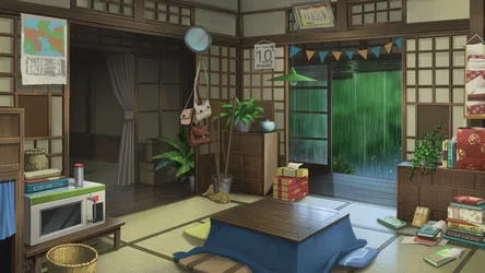 Japanese-Style Room with Books, Plants, and Cozy Workspace - free wallpaper 1920×1080