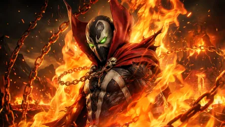 Demon Warrior in Flames with Chains - free wallpaper 3840×2160