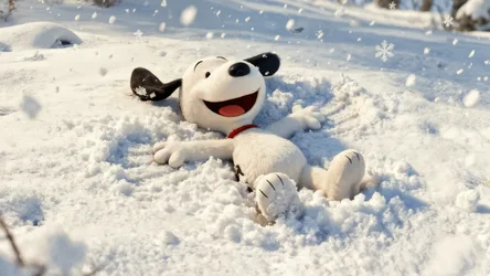 Cheerful Animated Dog Playing in Deep Snow - free cartoons & comics wallpaper 4628×2604