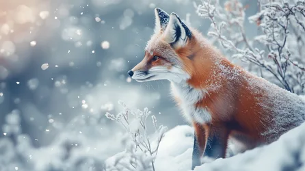 Red Fox in Snowy Winter Landscape with Falling Snow - free wallpaper 2912×1632