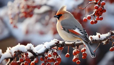 Cardinal Bird on Snow-Covered Branch with Red Berries - free wallpaper 6067×3467