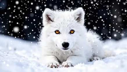 White Wolf with Golden Eyes in Snowy Landscape - free wallpaper 3840×2194