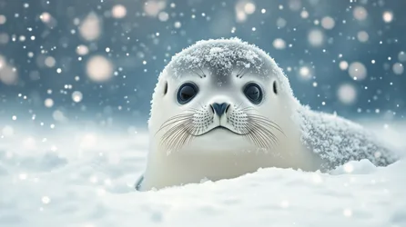 Arctic Seal Pup in Snowy Winter Landscape - free wallpaper 5824×3264