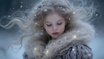 Winter Fantasy Portrait of Young Girl with Magical Sparkles - free wallpaper 3840×2194