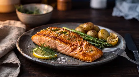 Pan-Seared Salmon With Roasted Vegetables - free food wallpaper 5504×3072