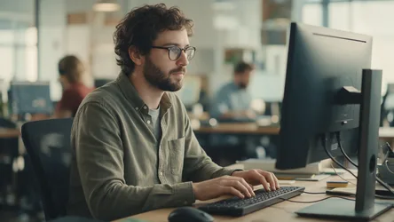 Professional Developer Working at Computer in Modern Office - free people & portraits wallpaper 2672×1504