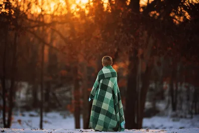 Child in Green Plaid Blanket Standing in Snowy Forest - free people & portraits wallpaper 6016×4016
