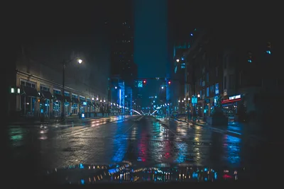 Rainy Urban Street at Night with Neon Lights - free city & urban wallpaper 7680×5120