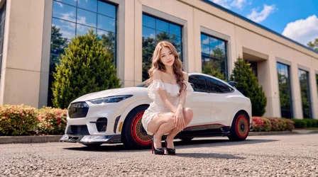 Woman in White Dress Posing with Sports Car - free people & portraits wallpaper 5504×3072