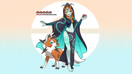 Midna and Lycanroc Pokémon Crossover - free anime wallpaper 7680×4320
