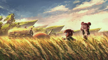 Travelers in the Golden Wheat Fields - free anime wallpaper 2500×1406