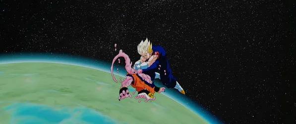 Vegito and Majin Buu Battle Over Planet Earth - free anime wallpaper 3440×1440