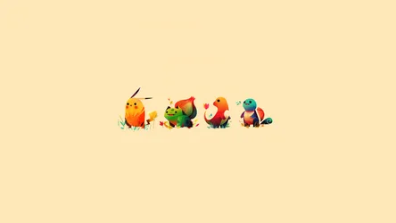 Pikachu, Bulbasaur, Charmander and Squirtle on Beige Background - free wallpaper 1920×1080