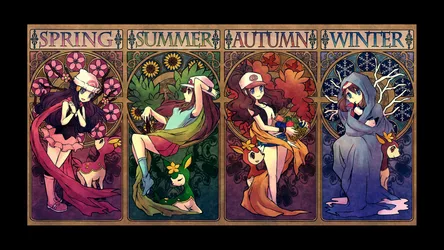 May, Leaf, Hilda and Dawn Through the Seasons - free anime wallpaper 1920×1080