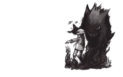 Gengar Looms Over a Trainer in Pokémon - free wallpaper 1920×1200