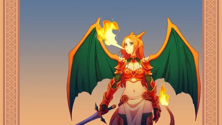 Charizard Girl in Flaming Armor Anime Fantasy Art - free anime wallpaper 3840×2160