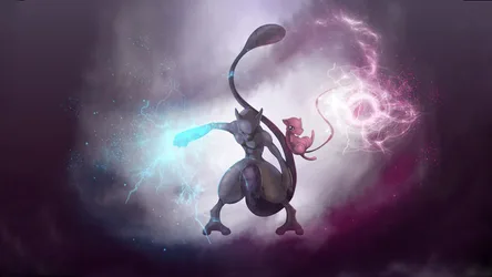 Mewtwo and Mew Pokémon Psychic Power Clash - free gaming wallpaper 1920×1080