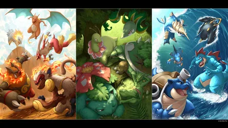 Pokémon Starter Evolutions Across Generations - free wallpaper 2048×1152
