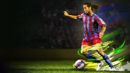 Football Player in FC Barcelona Kit Dribbling Ball - free wallpaper 1920×1080