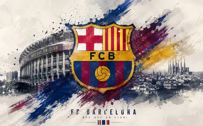 FC Barcelona Crest with Stadium and Cityscape Artwork - free wallpaper 3840×2400