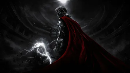 Bearded Warrior in Red Cape Wielding Lightning Hammer - free wallpaper 3840×2160