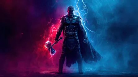 Armored Warrior with Lightning Axe in Neon Storm - free movies & tv wallpaper 3840×2151