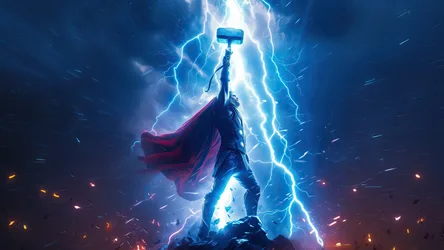 Warrior with Hammer Wielding Lightning Bolt - free wallpaper 3840×2160