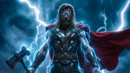 Mighty Thunder God With Glowing Eyes and Hammer - free wallpaper 5504×3072