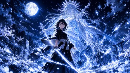 Anime Girl with Ice Powers Under Moonlight - free wallpaper 1672×940