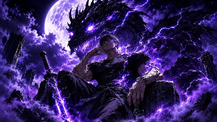 Sorcerer Summoning Lightning Dragon Under Purple Moon - free wallpaper 1672×940