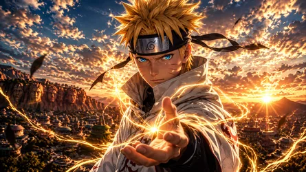 Anime Ninja with Golden Lightning Powers in Desert - free wallpaper 1672×940