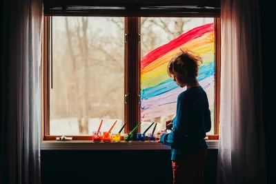 Child Painting Rainbow at Window During Winter - free people & portraits wallpaper 5120×3418